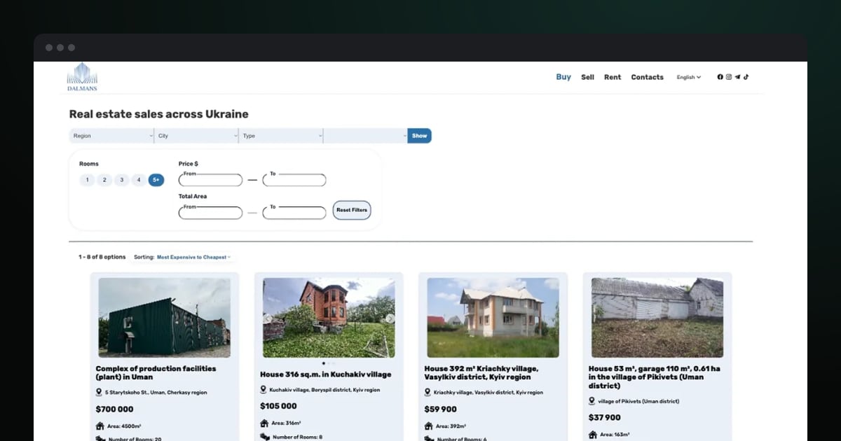Dalmans Agency real estate website — admin panel and SEO optimization case