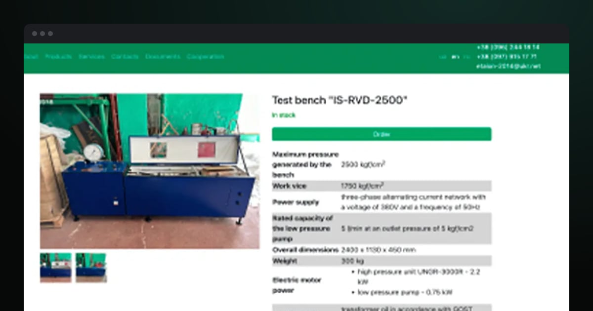 Strona zakładu Etalon — React i OctoberCMS
