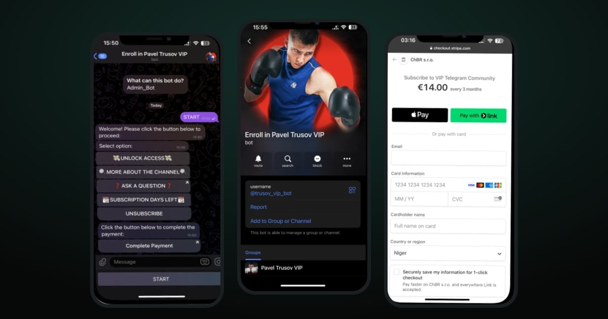 Pavel Trusov VIP Telegram bot — Stripe subscriptions and SQLite database case