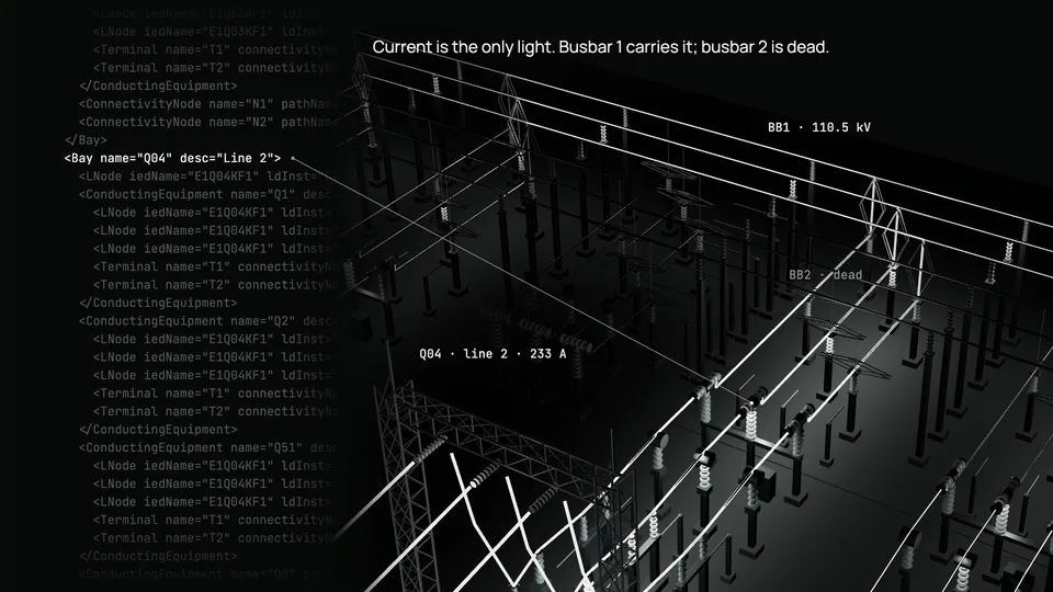 Current is the only light: busbar 1 carries line 2 at 233 A while busbar 2 is dead.