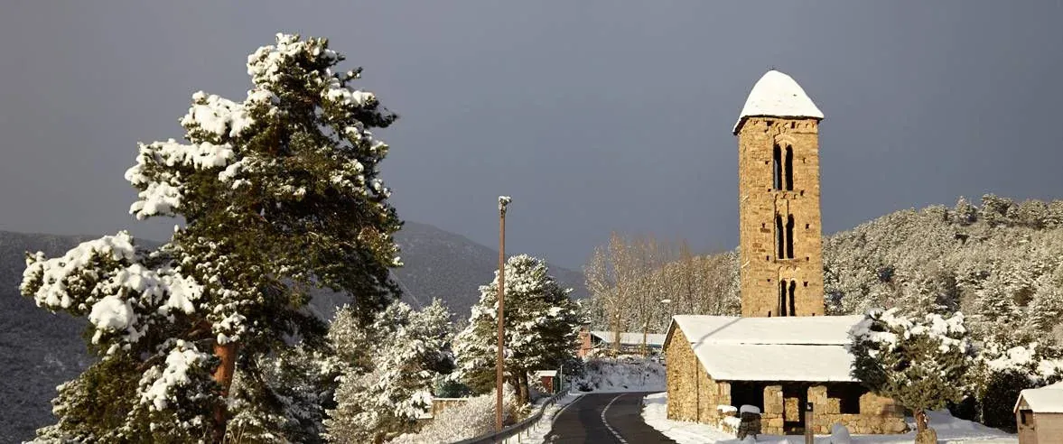 Sant Miquel d’Engolasters church in snow